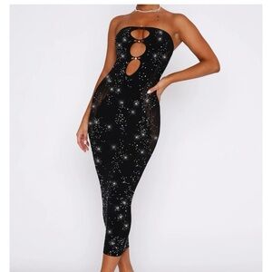 White fox Boutique: Main Character Strapless Diamante Midi Dress